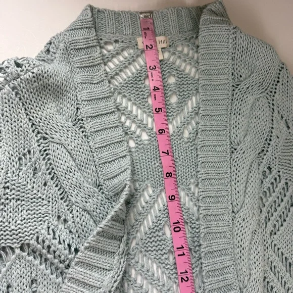 Garnet Hill Cardigan Sweater Womens Medium Blue Open Knit Linen Cotton Blend - Picture 8 of 10